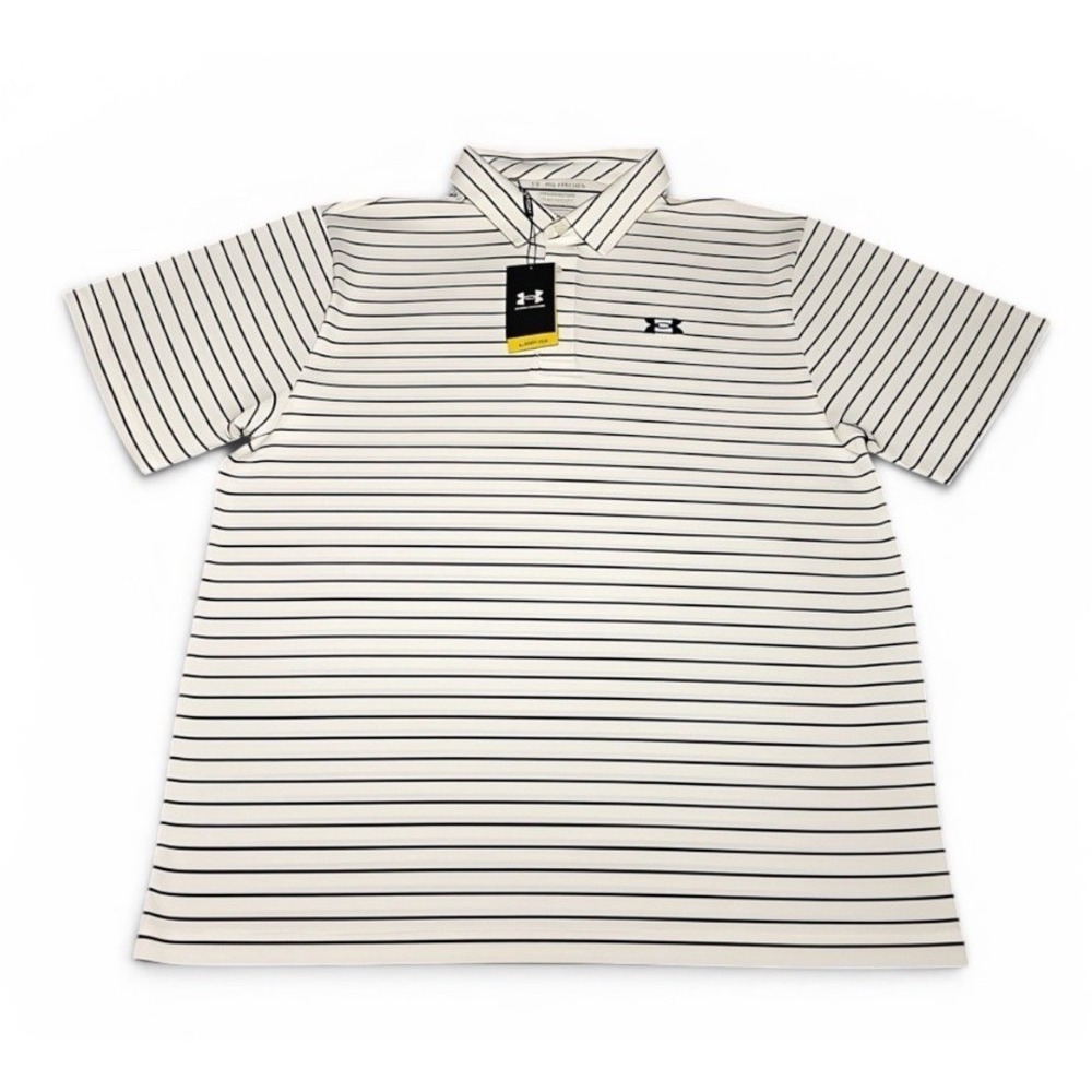 Under Armour Playoff Polo Shirt White Striped XXL UPF 40 NWT